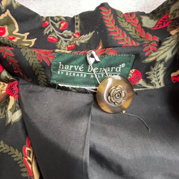 Harvé Benard Womens Black Floral Leaf Print Button Front Blazer Jacket Pockets - Picture 3 of 8